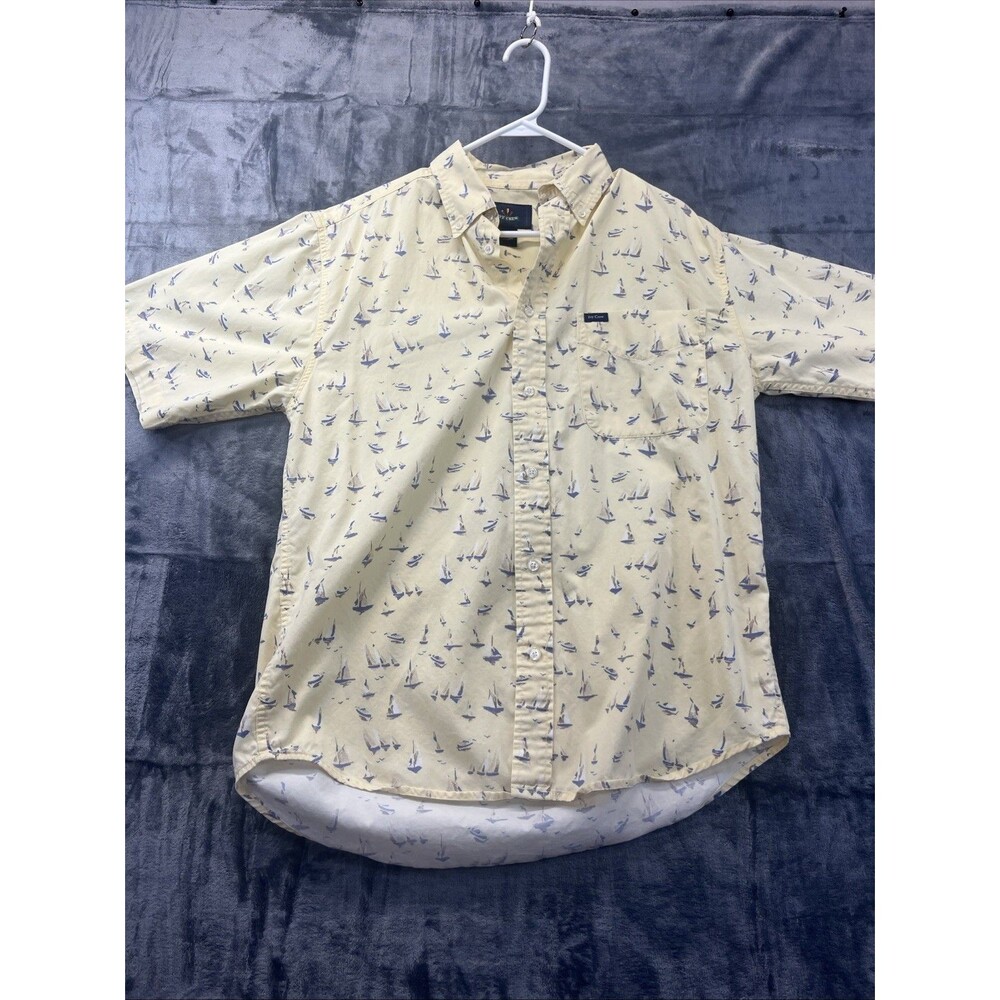 Ivy Crew M Mens Yellow Short Sleeve All Over Sailboat Print Button Up Shirt VTG